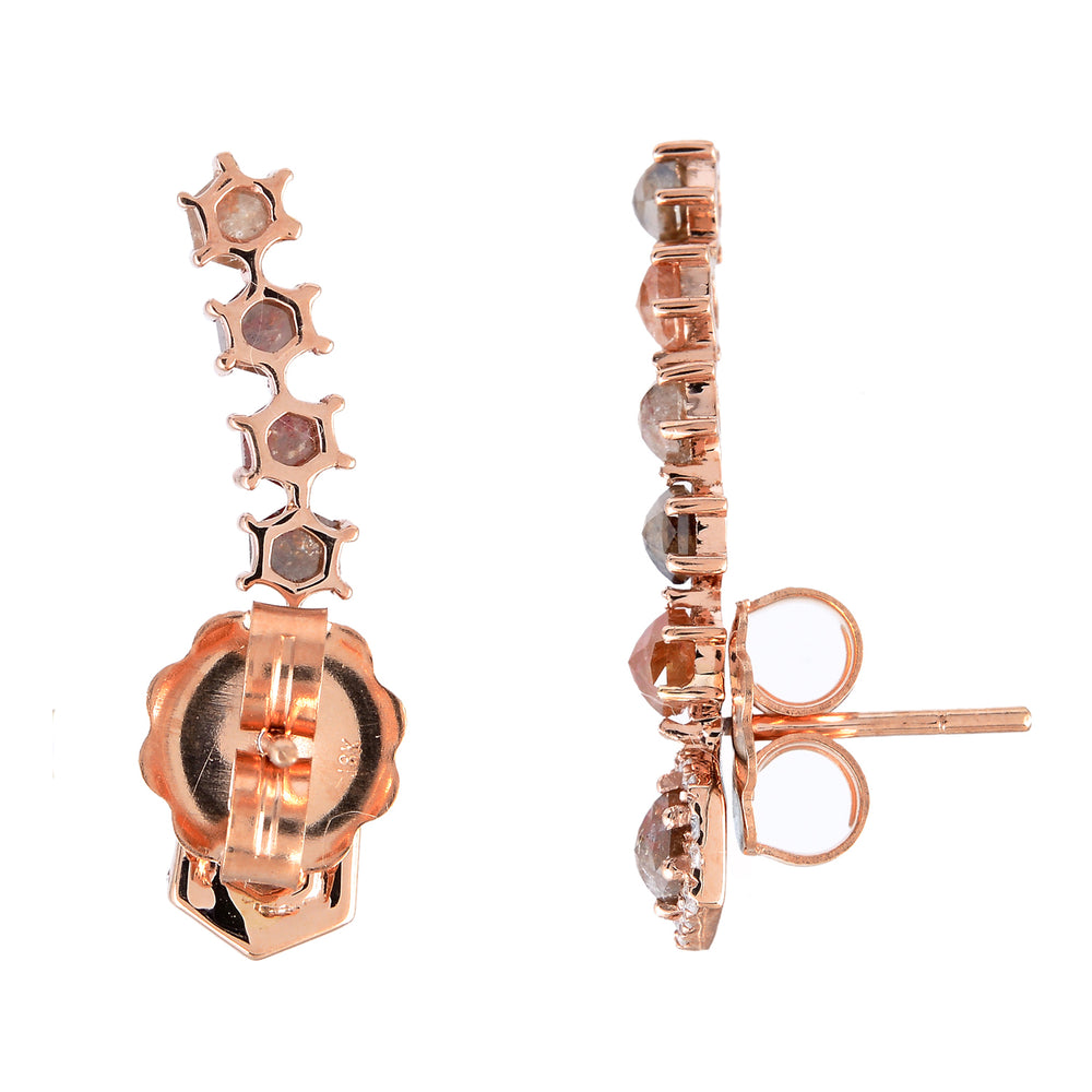 Multi-Colored Ice Diamond Ear Climber Earrings with Halo in 18K Rose Gold