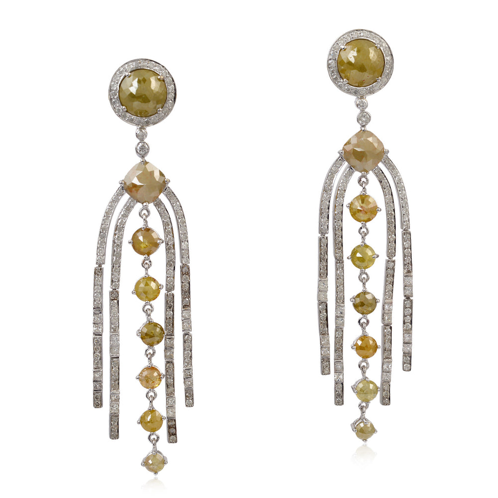 Natural Ice Diamond Multi-Bar Drop Earrings in 18K White Gold