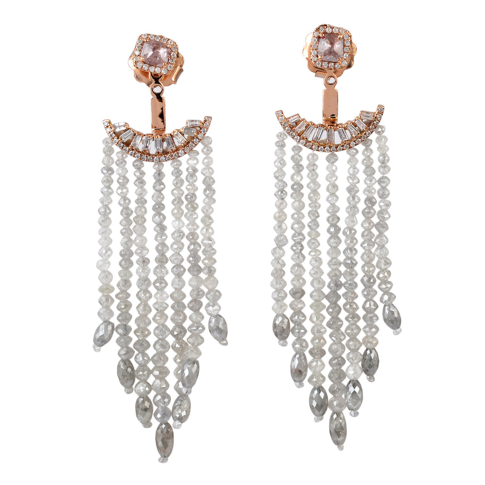 Ice Diamond Fringe Jacket Chandelier Earrings with Baguette Halo in 18K Rose Gold