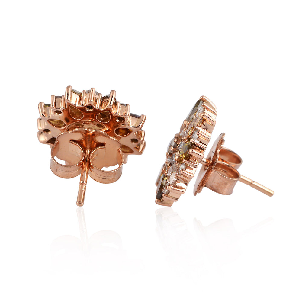 Multicolor Pear & Round Ice Diamond Floral Cluster Stud Earrings in 18K Rose Gold