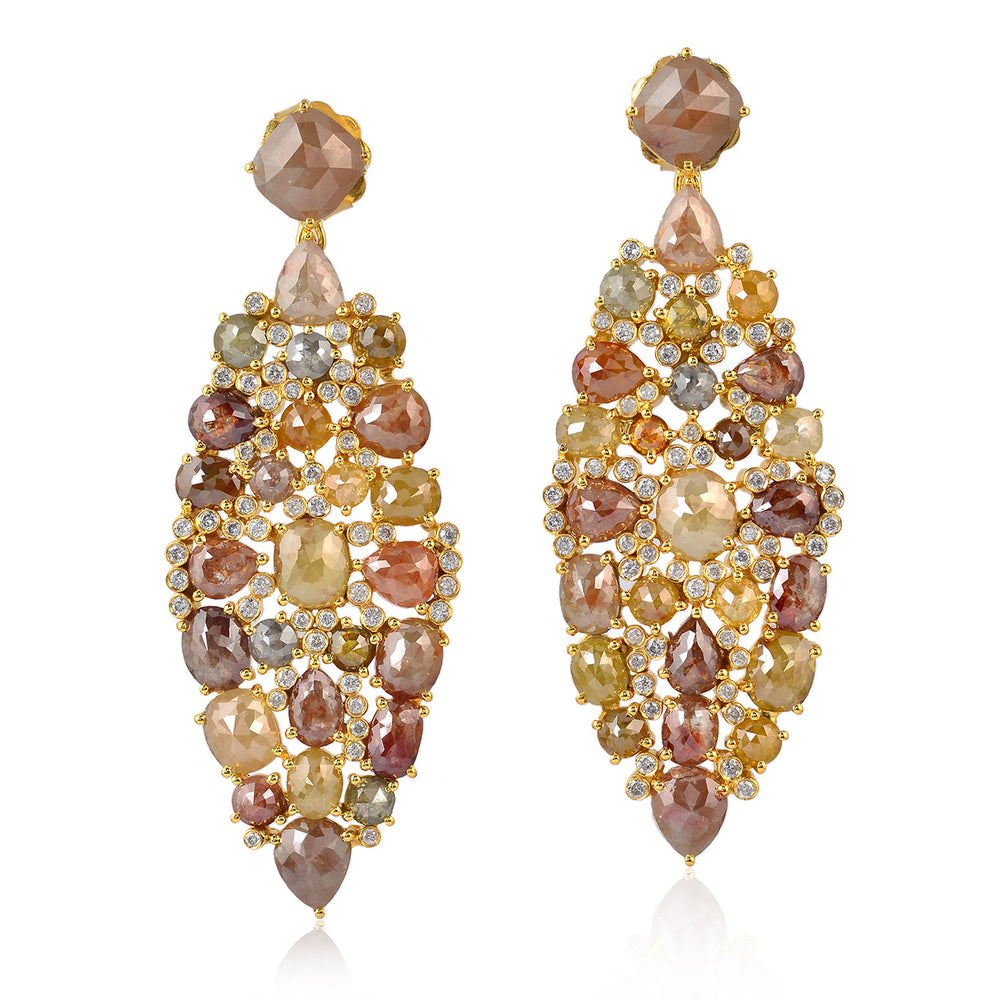 Multicolor Ice -Cut Diamond Statement Chandelier Earrings in 18K Yellow Gold