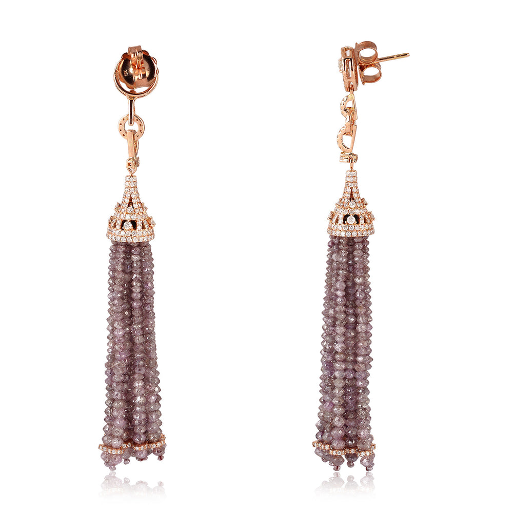 18K Rose Gold Prong Ice Diamond Beaded Tassel Earrings – Perfect Gift for Her