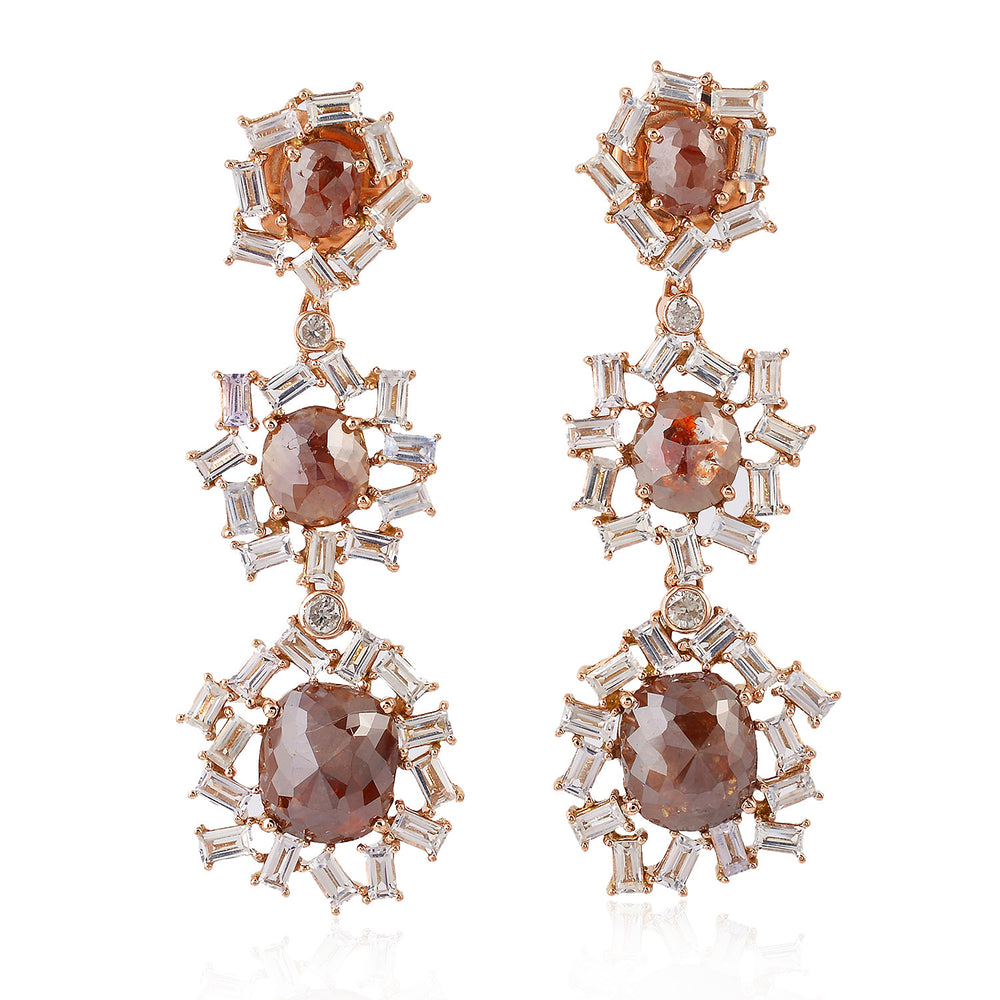 Natural Ice Rose-Cut Diamond & Baguette Diamond Cluster Drop Earrings in 18K Rose Gold