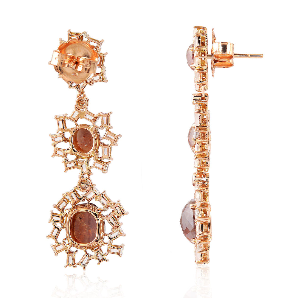 Natural Ice Rose-Cut Diamond & Baguette Diamond Cluster Drop Earrings in 18K Rose Gold