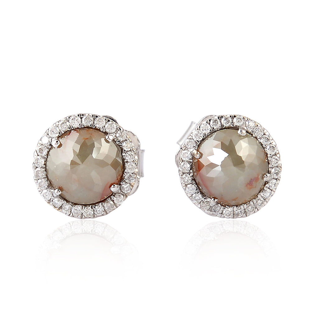 Rose-Cut Natural Ice Diamond Halo Stud Earrings in 18K White Gold