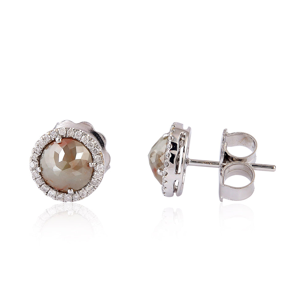 Rose-Cut Natural Ice Diamond Halo Stud Earrings in 18K White Gold