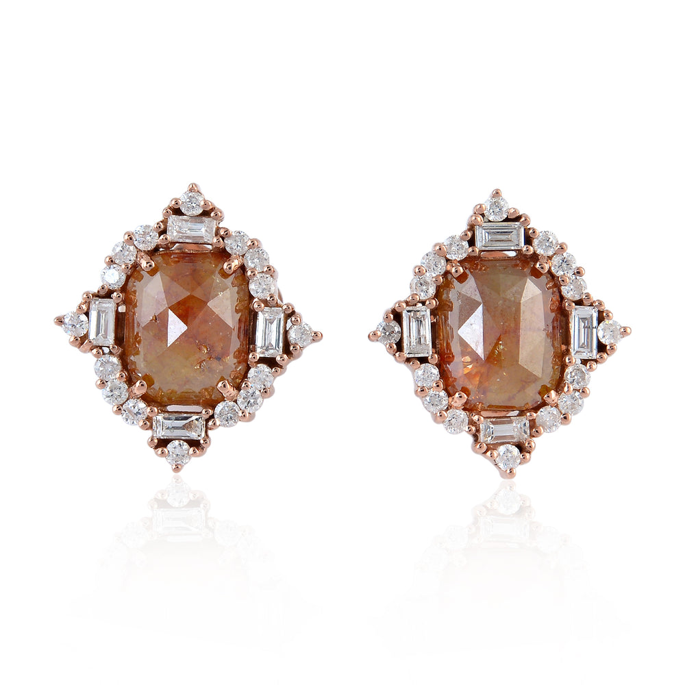 Rose-Cut Ice Diamond & Baguette Halo Stud Earrings in 18K Rose Gold
