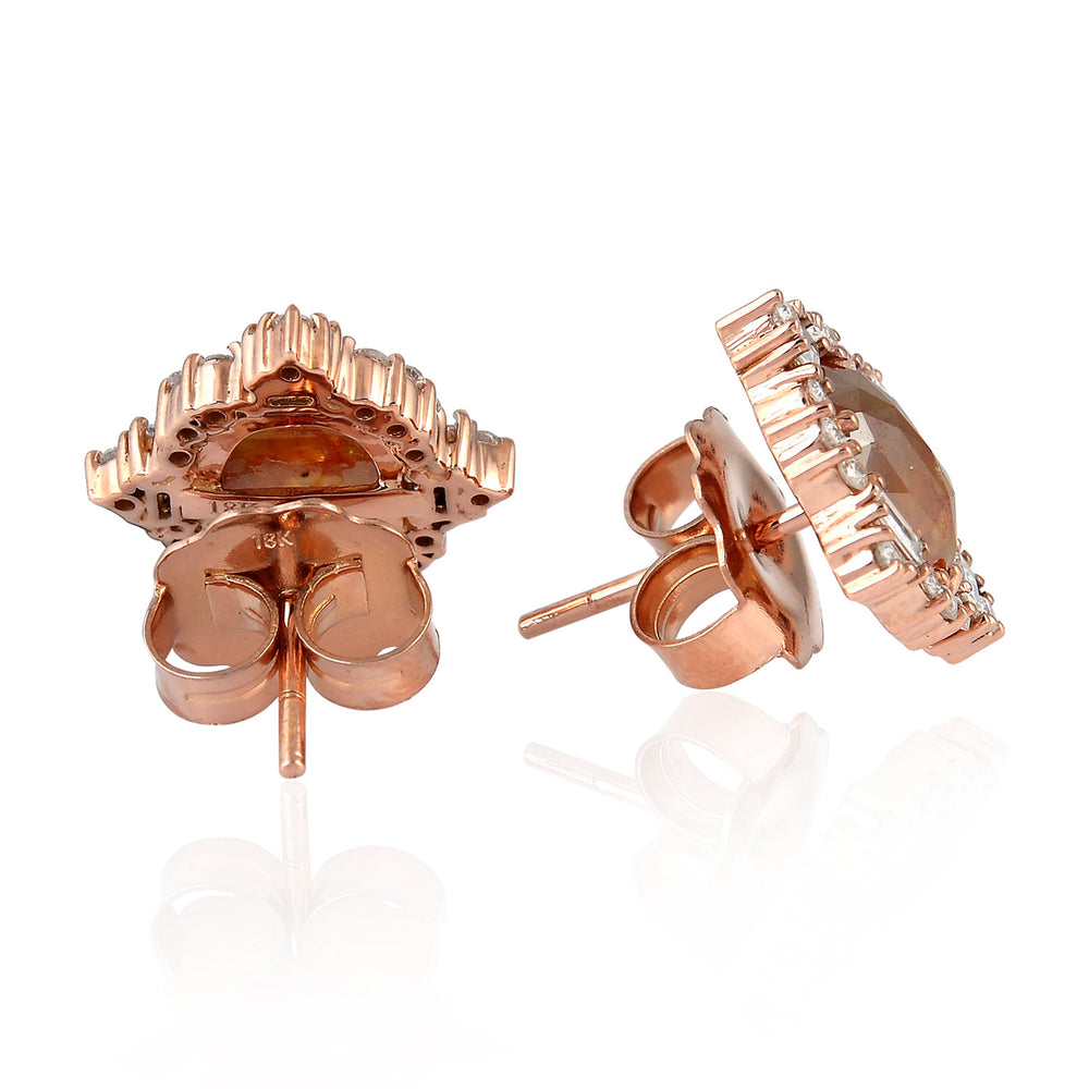 Rose-Cut Ice Diamond & Baguette Halo Stud Earrings in 18K Rose Gold