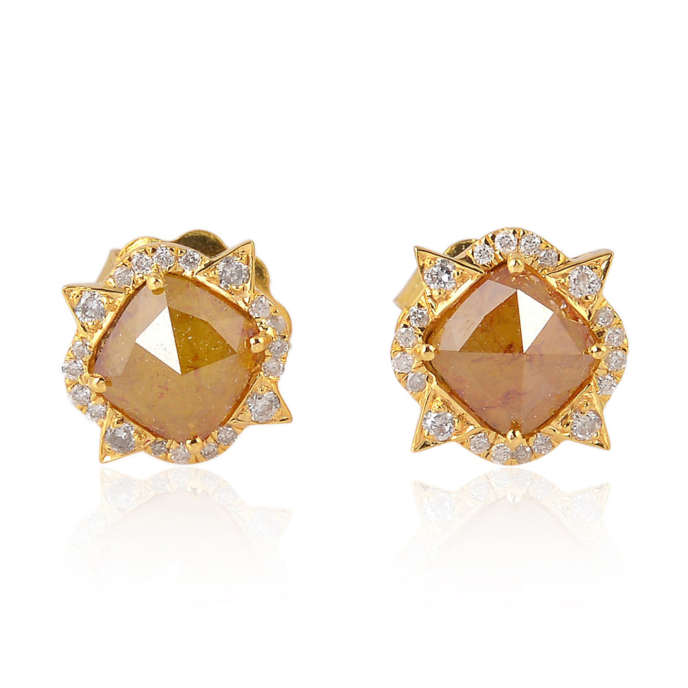 Rose-Cut Brown Diamond Star Halo Stud Earrings in 18K Yellow Gold
