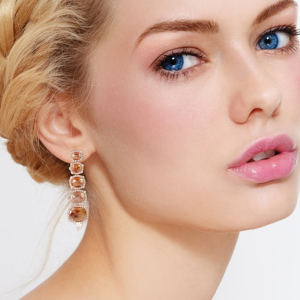 Natural Ice Rose-Cut Diamond Cascade Drop Earrings in 18K Rose Gold