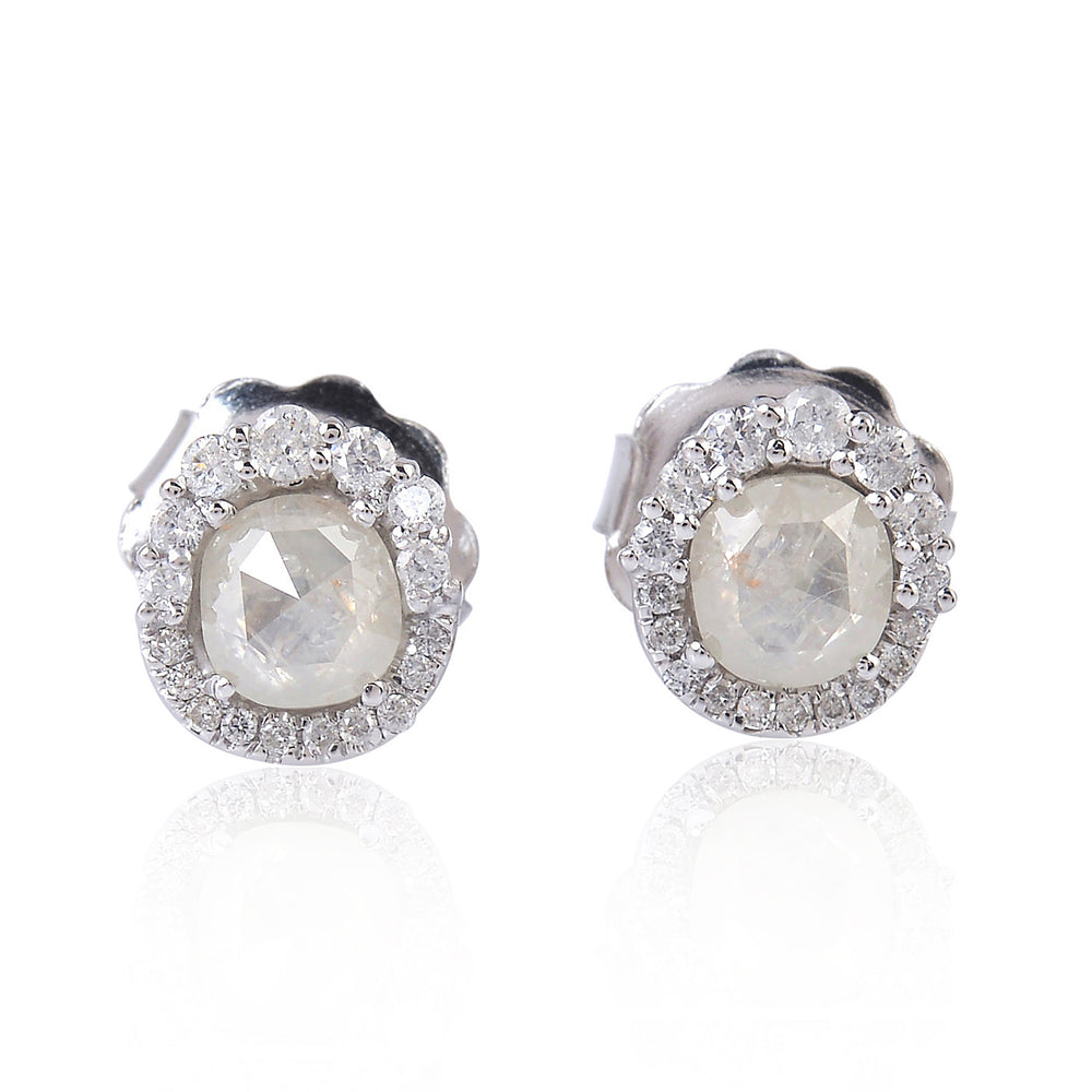 Rose-Cut Ice Diamond Halo Stud Earrings in 18K White Gold – Classic Everyday Luxury