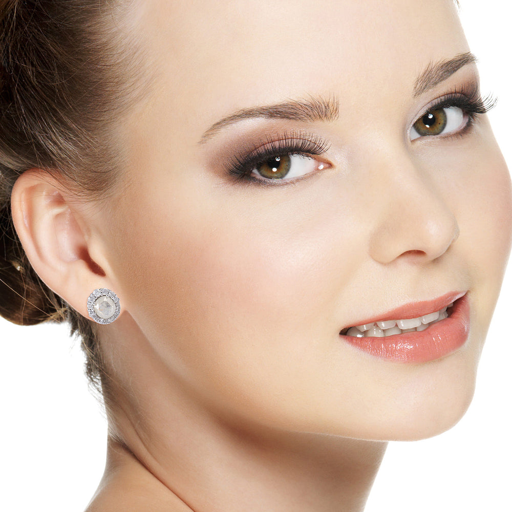 Rose-Cut Ice Diamond Halo Stud Earrings in 18K White Gold – Classic Everyday Luxury