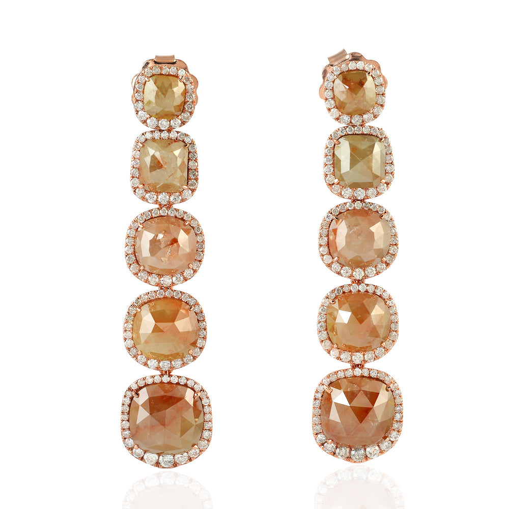 Rose Cut Multi-Shape Ice Diamond Dangle Earrings in 18K Rose Gold