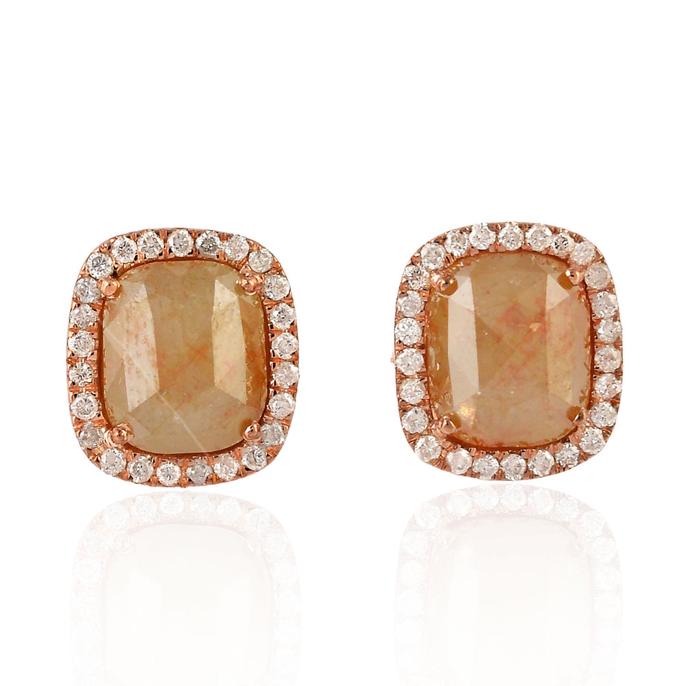 Cushion-Cut Ice & Diamond Halo Stud Earrings in 18K Rose Gold