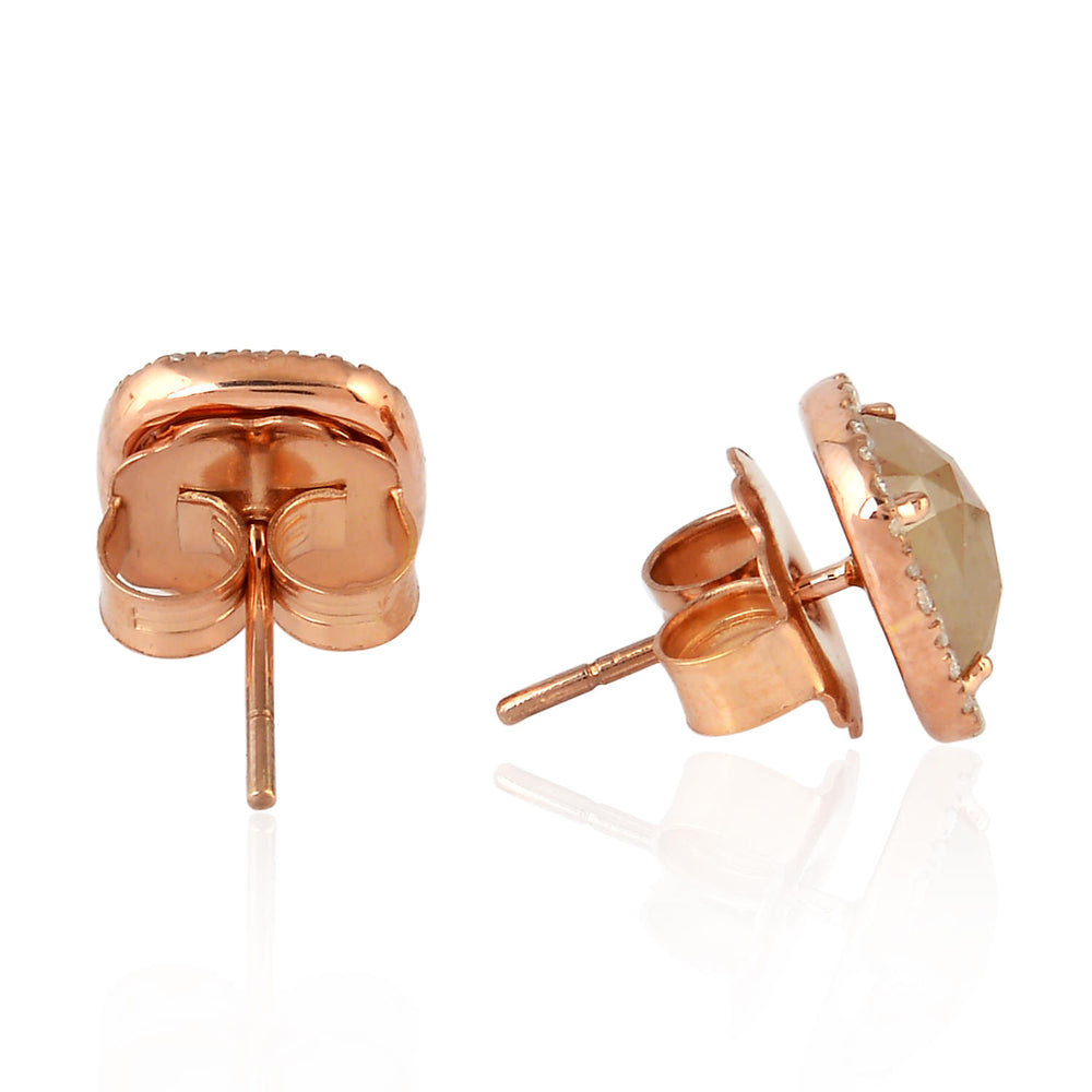 Cushion-Cut Ice & Diamond Halo Stud Earrings in 18K Rose Gold