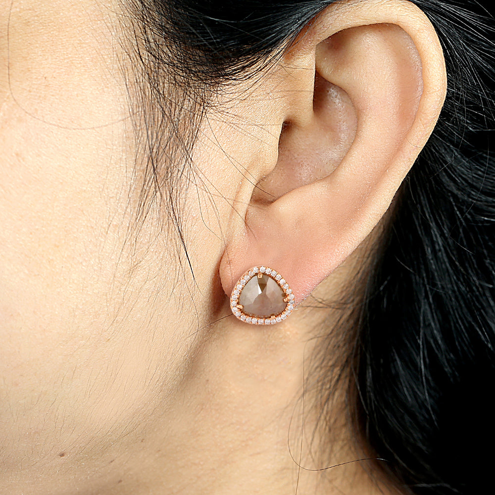 18K Rose Gold Triangle Ice Diamond Studs – Modern Everyday Earrings for Her