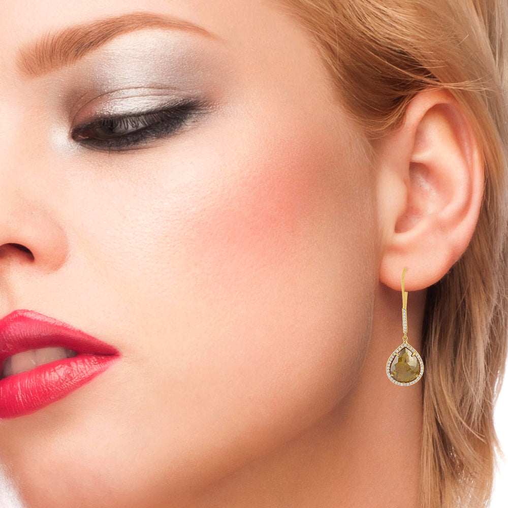 18K Yellow Gold Pear Cut Ice Diamond Ear Hook Earrings – Elegant Modern Drop Jewelry