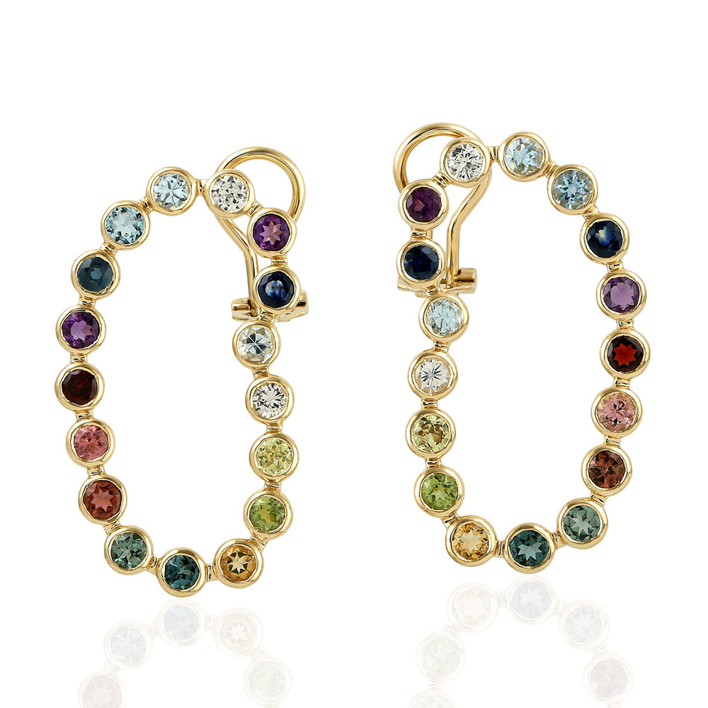 Blue Topaz Amethyst Sapphire Multi Tourmaline Gemstone Dangler In Gold