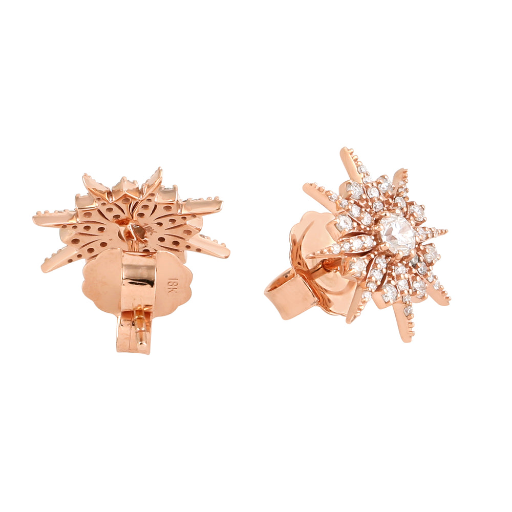 18K Rose Gold Pave Diamond Starburst Stud Earrings For Women's