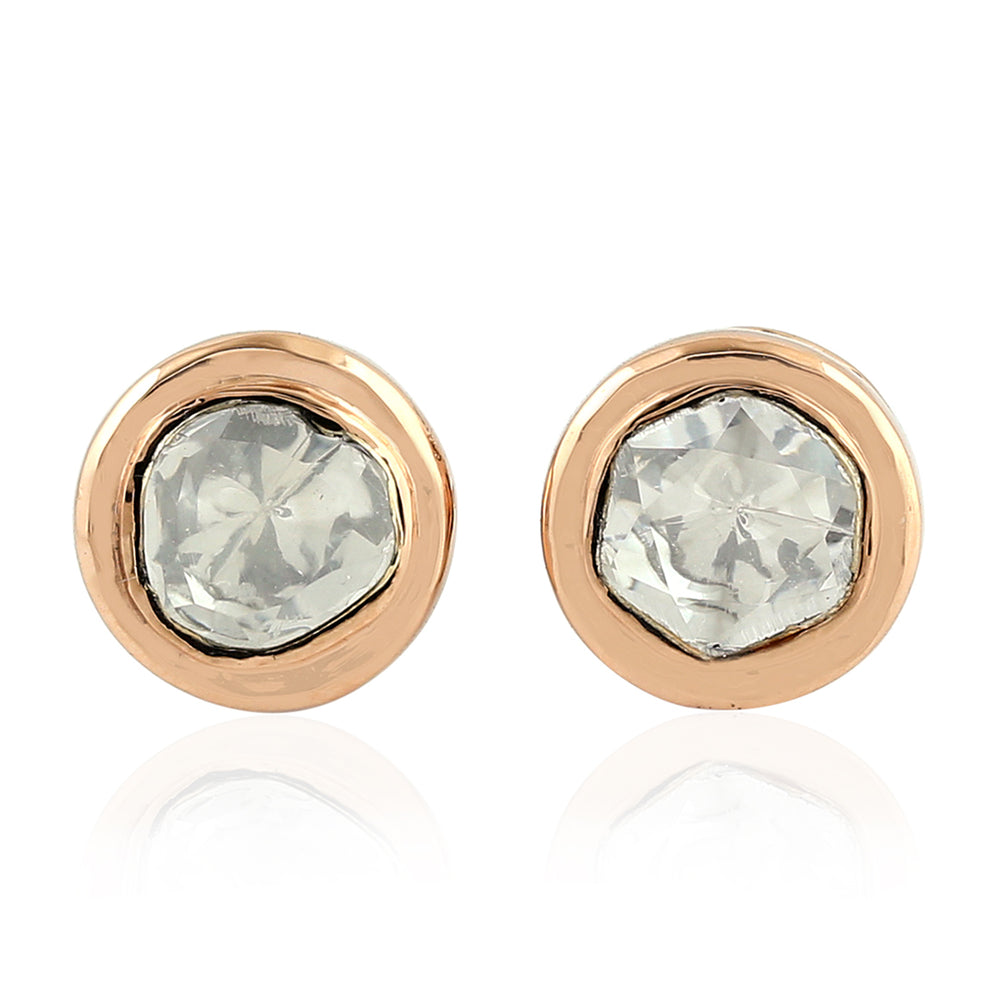 Natural Uncut Diamond In 14K Rose Gold Stud For Her
