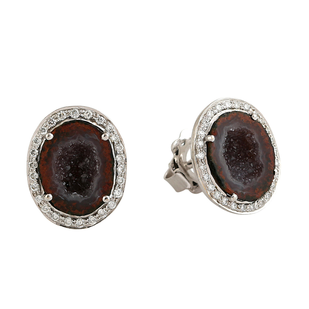 Unshaped Geode Prong Diamond Stud Earrings In 18K White Gold Jewelry For Her