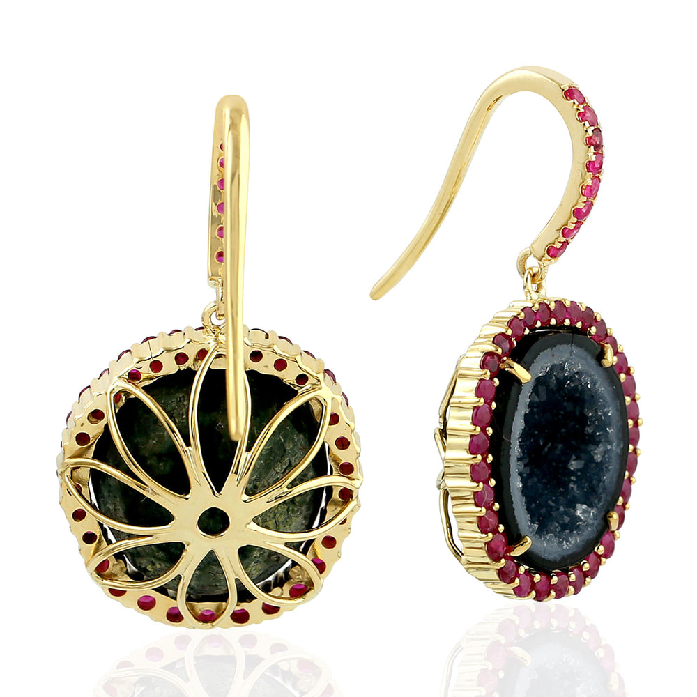 Geode & Ruby Gemstone In 18k Yellow Gold Ear Hook Wedding Gift