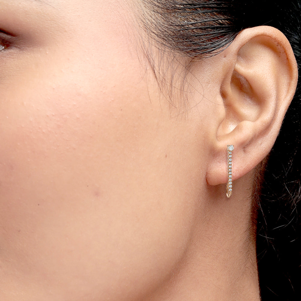 Natural Diamond Bar Stud Earrings in 18k Rose Gold – Minimalist Fine Jewelry