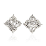 Tapered Baguette Diamond Cluster Stud Earrings In 18k White Gold