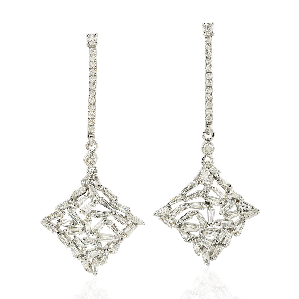 Natural Tapered Baguette Diamond Cluster Danglers In 18k White Gold For Her