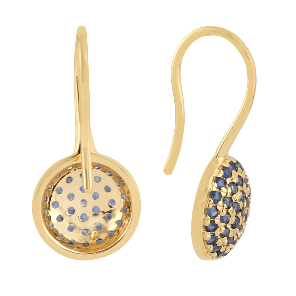 Blue Sapphire Gemstone Ear Hook Earrings In 18K Yellow Gold