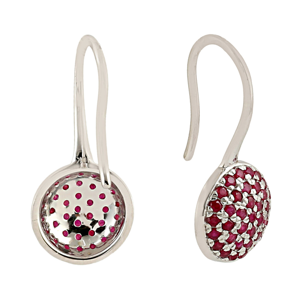 10K White Gold Pave Ruby July Birthstone Ear Hook Earrings For Her