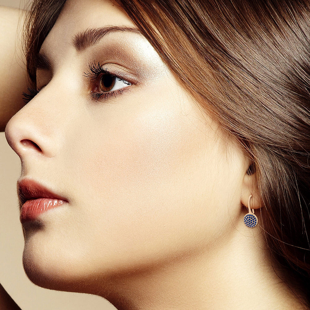 10K Rose Gold Pave Blue Sapphire Gemstone Ear Hook Earrings