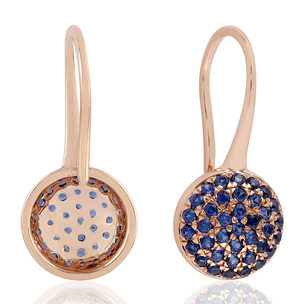 10K Rose Gold Pave Blue Sapphire Gemstone Ear Hook Earrings
