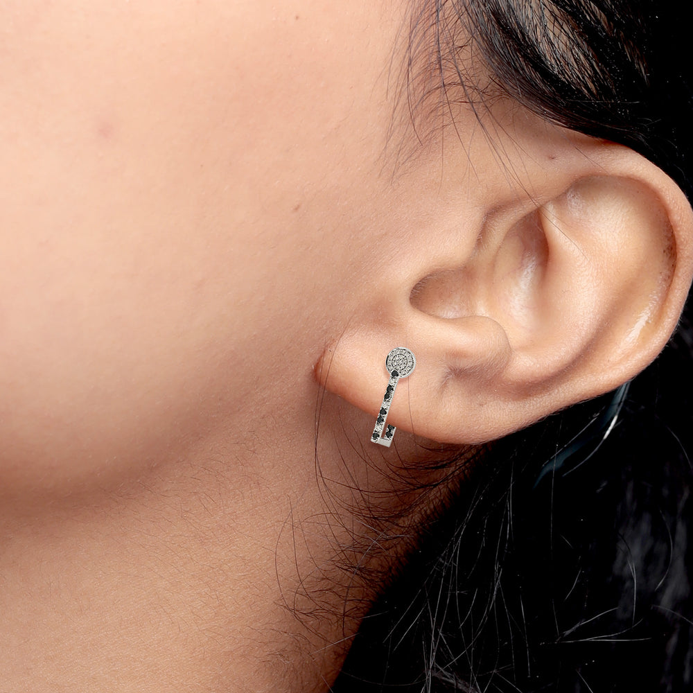 Black And White Diamond In 18k White Gold Hoop Ear Jewelry