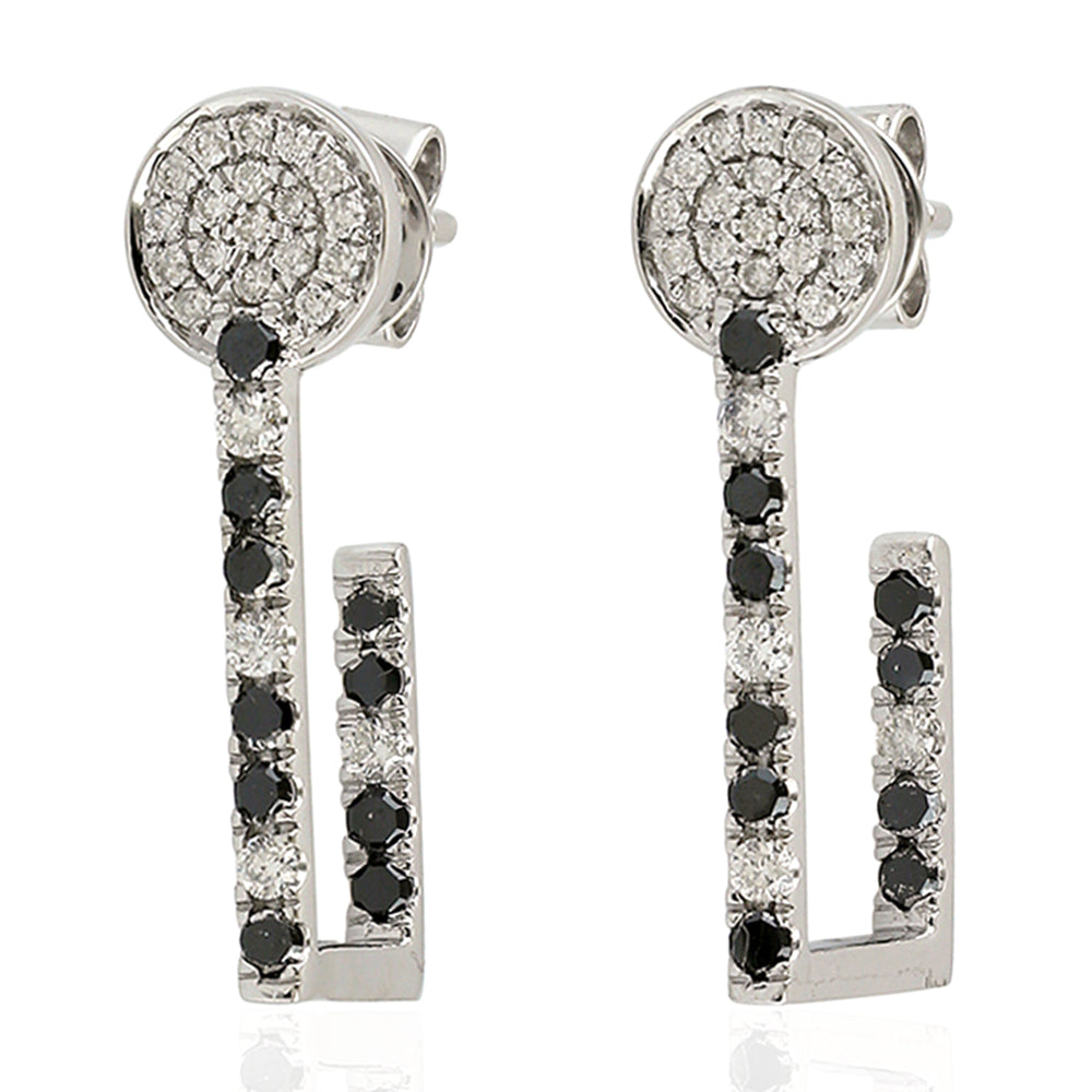 Black And White Diamond In 18k White Gold Hoop Ear Jewelry