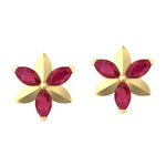 Marquise Cut Ruby 14k Yellow Gold Floral Desin Stud Earrings