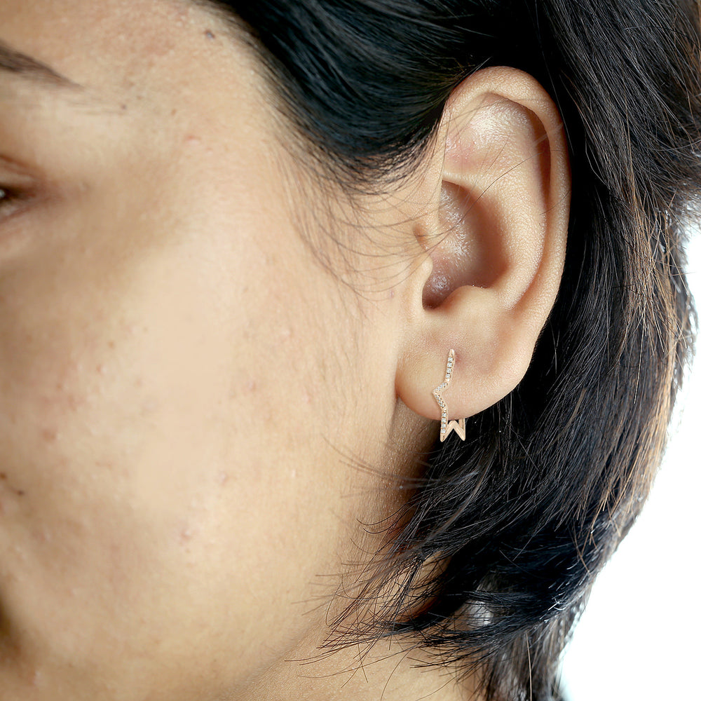 14K Rose Gold Pave Natural Diamond Star Stud Earrings For Her