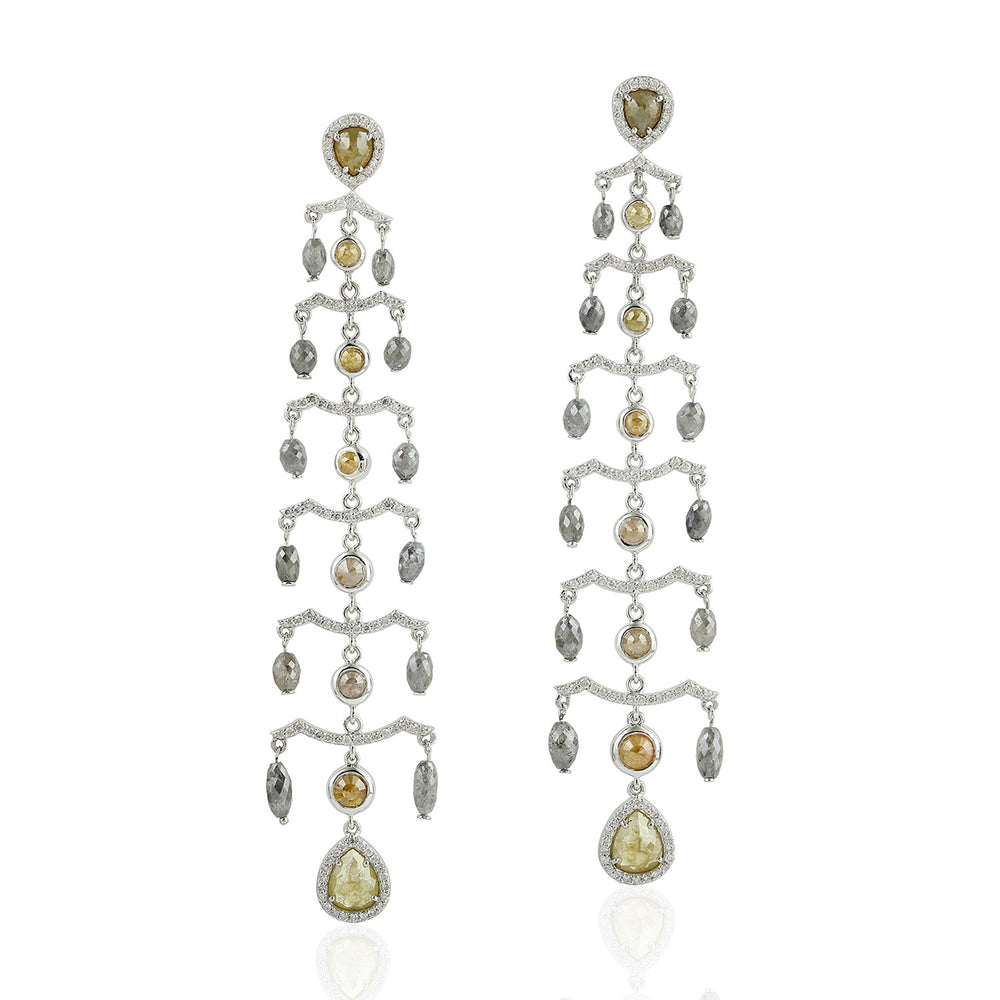 Rustic Ice Diamond Cascade Chandelier Earrings in 18K White Gold
