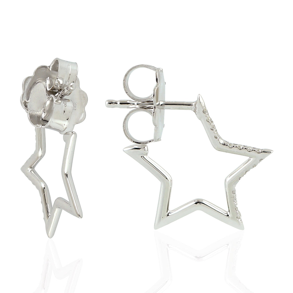 14K White Gold Pave Natural Diamond Star Stud Earrings For Her