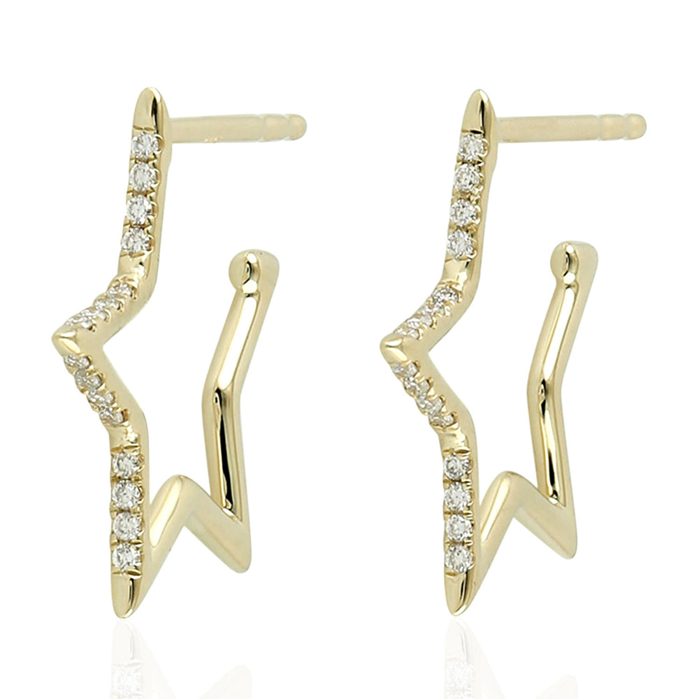 14K Yellow Gold Pave Diamond Star Hoop Earrings