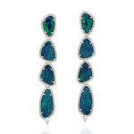 Natural Opal Doublet Pave Diamond 18k White Gold Long Drop Danglers For Women