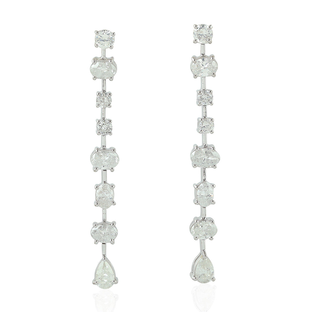 Natural Diamond prong Set Long Droiop Earrings In White Gold
