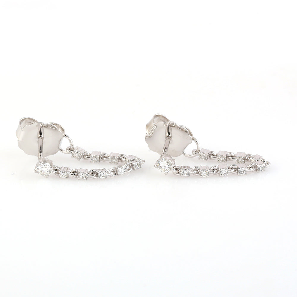 14K White Gold Pave Diamond Designer Ear Thread Earrings Jewelry