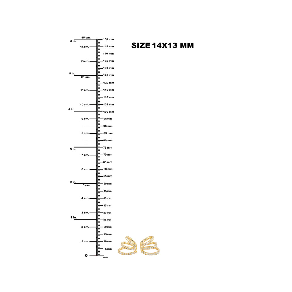 Pave Diamond Three Layered Ear Cuff Earrings In 14k Yellow Gold