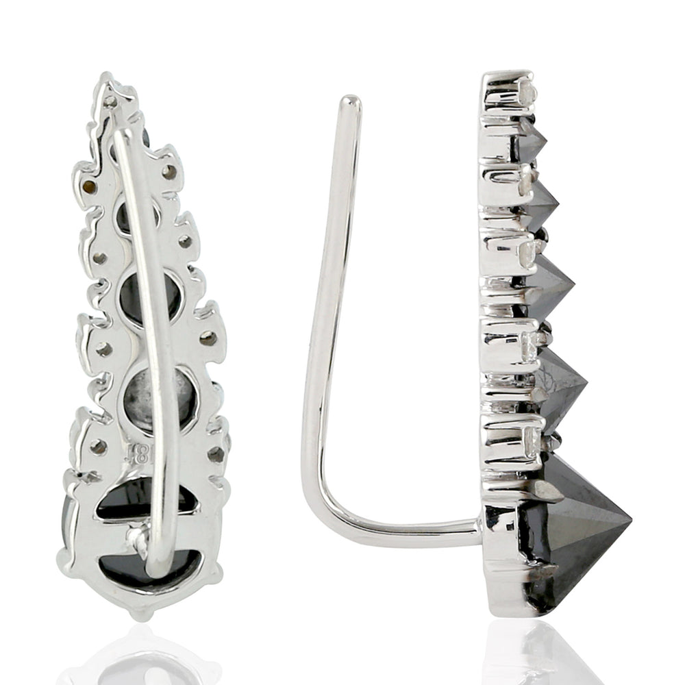 Pyramid Cut Prong Diamond Ear Climber Earrings In 18K White Gold