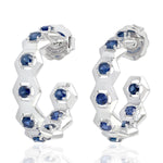 Blue Sapphire 18k White Gold Designer Hoop Earrings