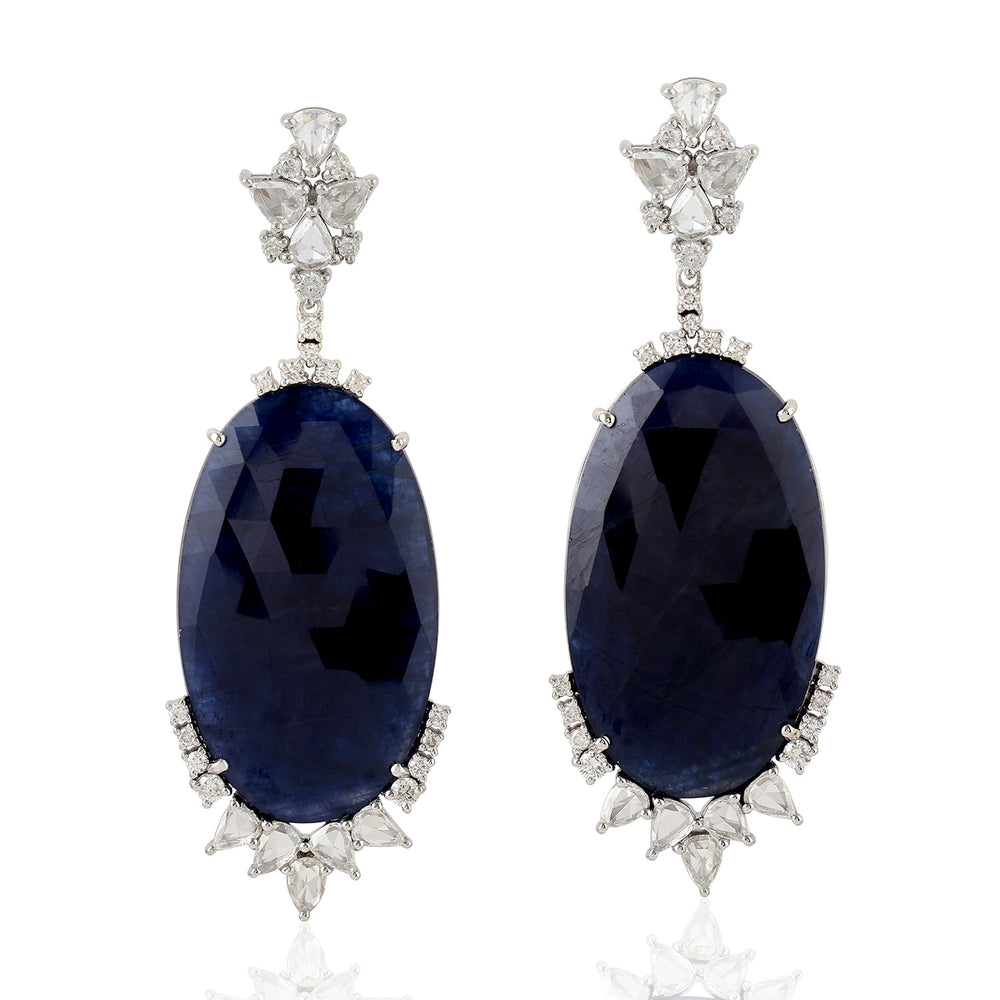 Oval Cut Blue Sapphire Diamond Danglers Beautiful 18k WhitGold Jewelry