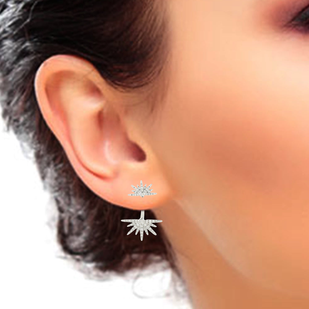 18K White Gold Pave Diamond Starburst Ear Jacket Earrings