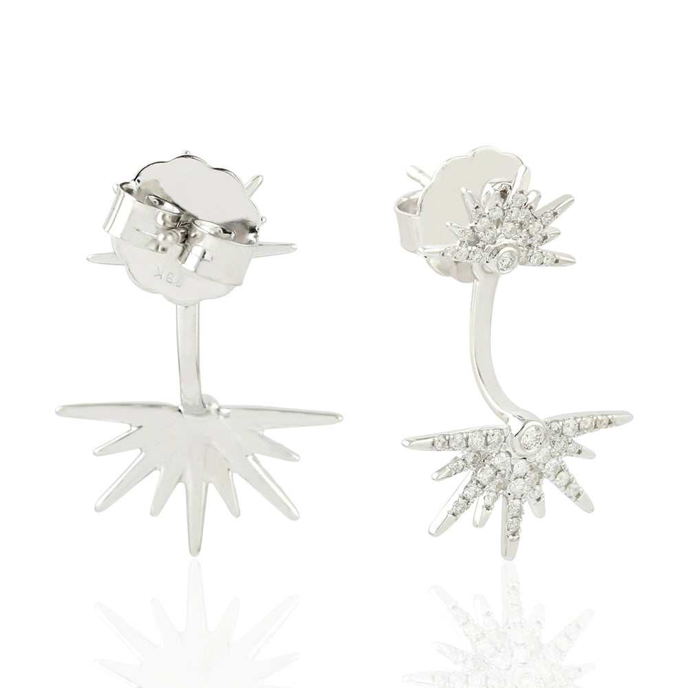 18K White Gold Pave Diamond Starburst Ear Jacket Earrings