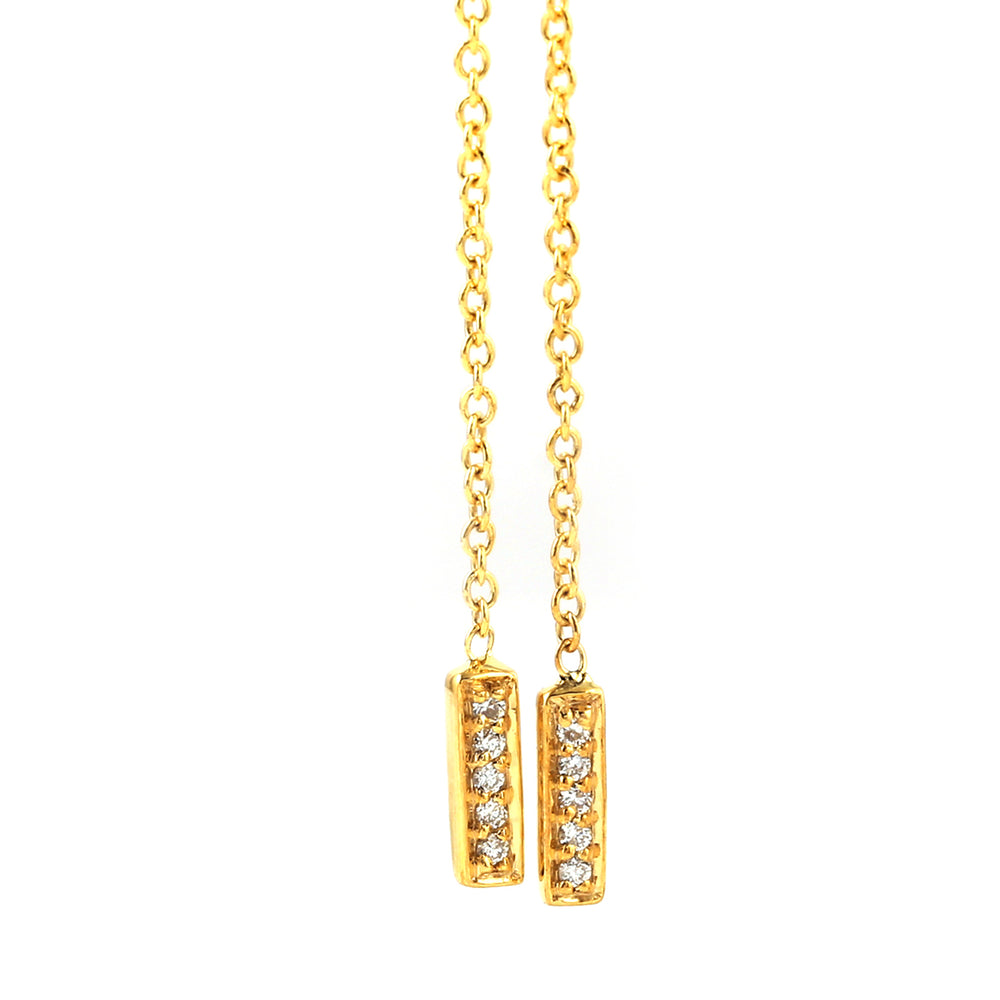 Pave Diamond Chain Link Ear Thread Earrings In Yellow Gold For Mother's